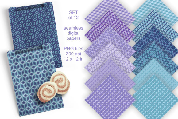 Blue Lilac Blocks N Forms Patterns Tiles