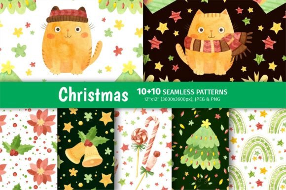 Christmas Cats Rainbows Patterns