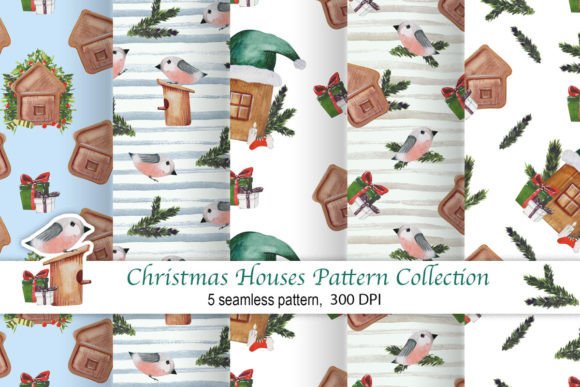 Christmas Houses 5 Seamless Patterns