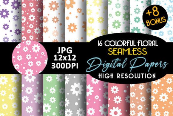 Colorful Flowers Digital Papers Patterns