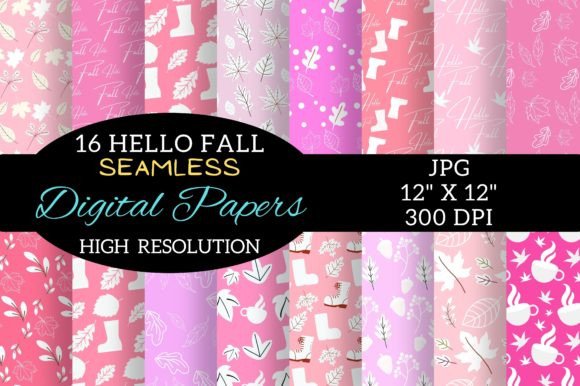 Pink Fall Digital Paper Patterns Design