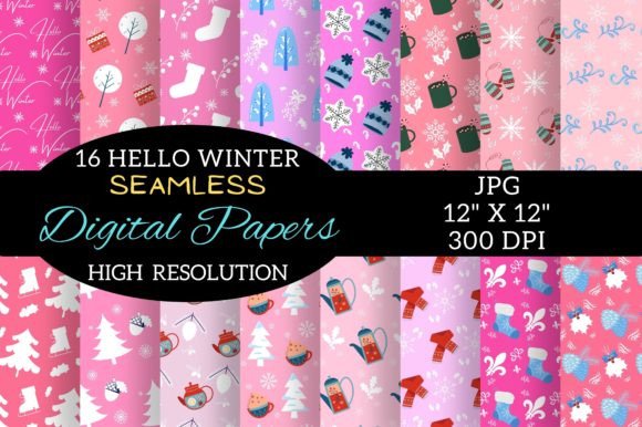 Pink Winter Digital Paper Patterns