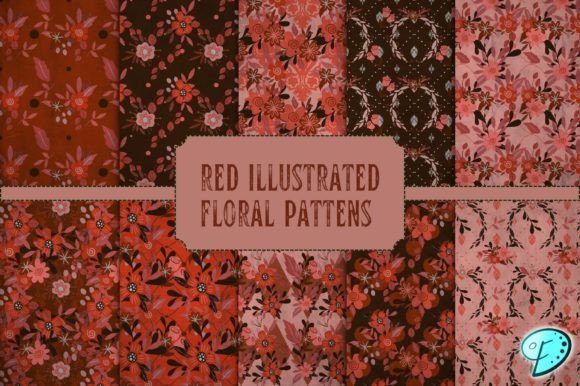 Red Illustrated Floral Patterns: Vibrant, High-Resolution Design Assets for Real-World Creativity