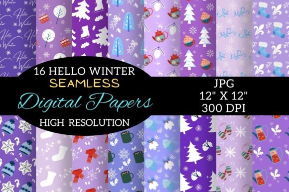 Violet Winter Digital Paper Patterns