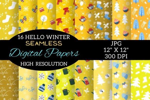 Yellow Winter Digital Paper Patterns
